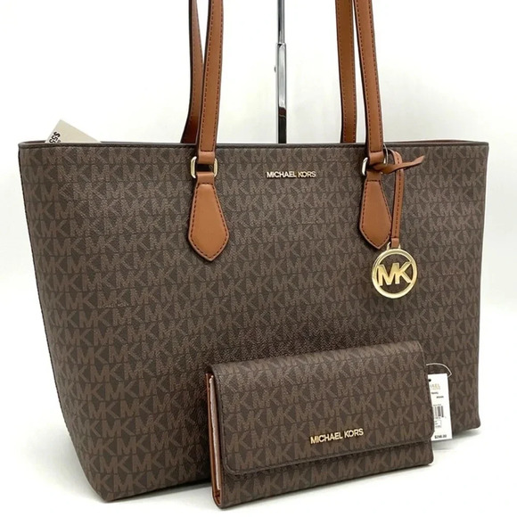 Michael Kors Large EW Crossbody Bag & Large Trifold Wallet Brown/Gold - Picture 1 of 14